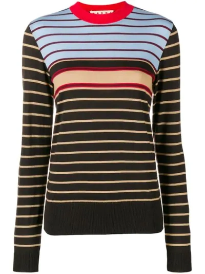 Marni Striped Mock Neck Sweater - Brown