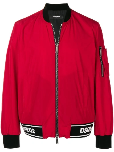 Dsquared2 Logo Detail Bomber Jacket In Red