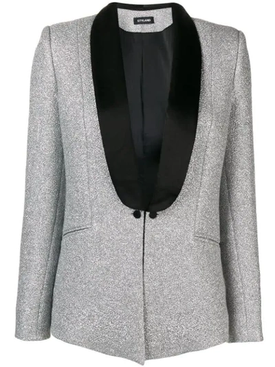 Styland Satin Trim Glittered Crepe Jacket In Metallic