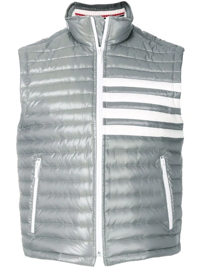 Thom Browne 4-bar Stripe Downfill Quilted Funnel Neck Vest In Satin Finish Tech In Grey