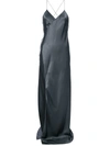 Michelle Mason Strappy Wrap Gown In Grey