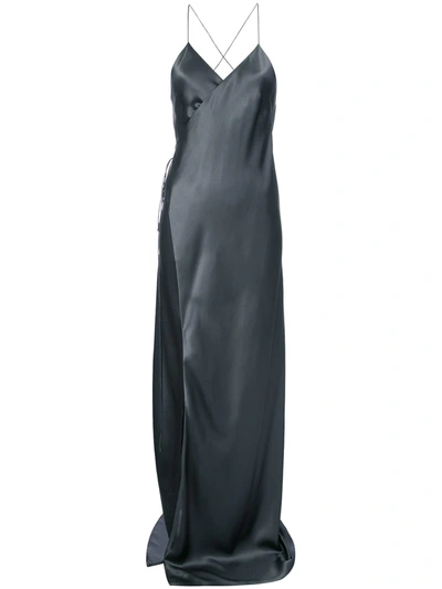 Michelle Mason Strappy Wrap Gown In Grey