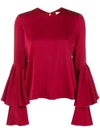 Galvan Flared Sleeve Blouse In Red