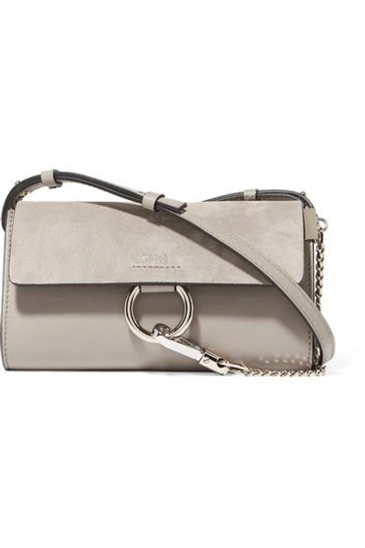 Chloé Faye Mini Leather And Suede Shoulder Bag In Gray