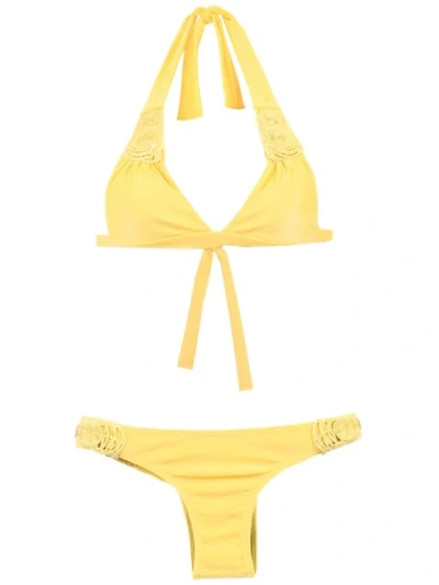 Amir Slama Textured Triangle Top Bikini Set In Yellow