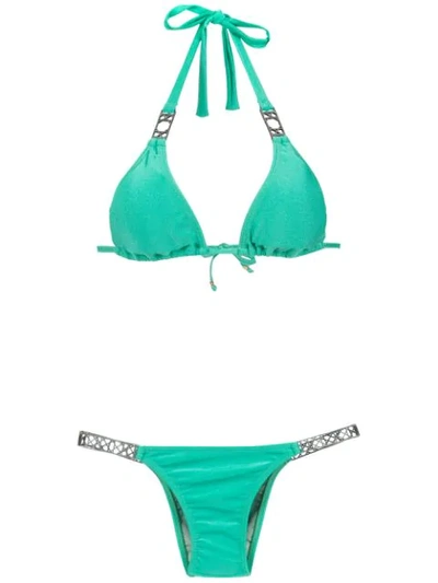 Amir Slama Embellished Triangle Top Bikini Set - Green