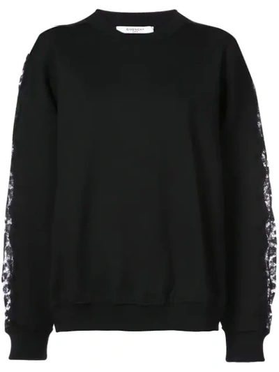 Givenchy Floral Lace Sweatshirt In Black
