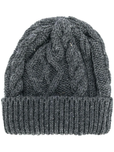 Thom Browne Aran Cable-knit Beanie In Grey