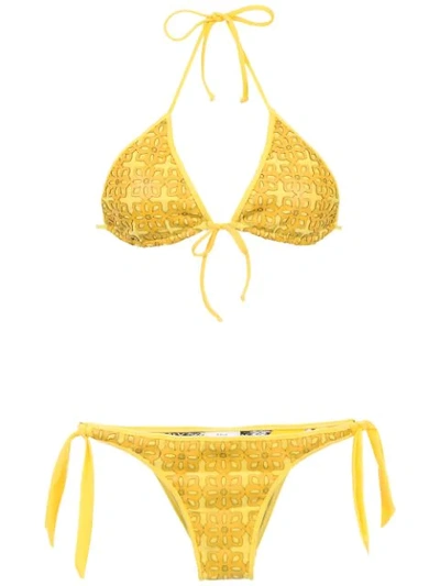 Amir Slama Textured Triangle Top Bikini Set In Yellow