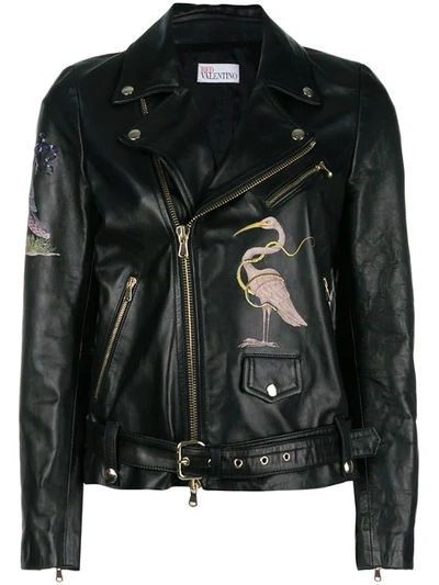 Red Valentino Flamingo Zipped Jacket In Black