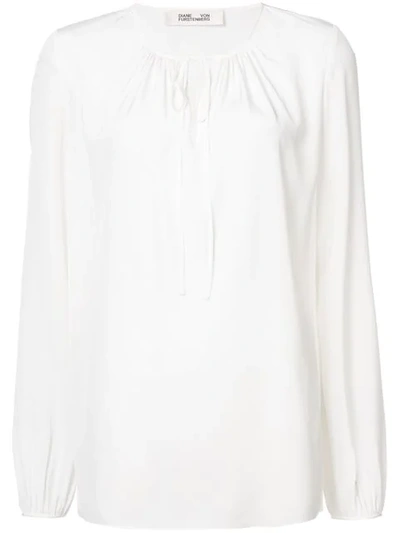 Diane Von Furstenberg Keyhole Blouse In White