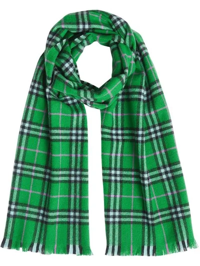 Burberry Check Cashmere Scarf In Green
