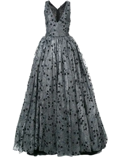 Christian Siriano Metallic Floral Embellished Dress - Black