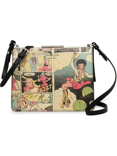 Prada Comic Print Shoulder Bag In Blue