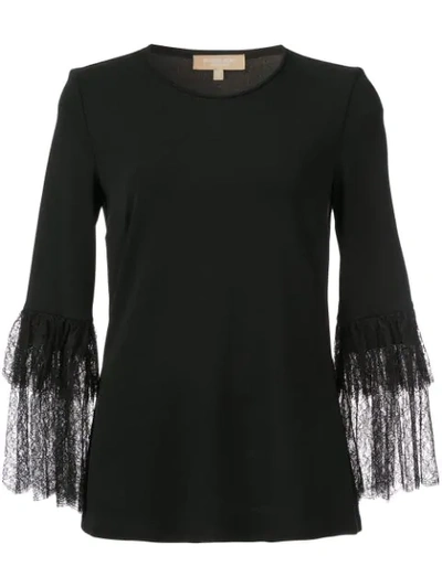 Michael Kors Collection Lace Sleeve Blouse - Black