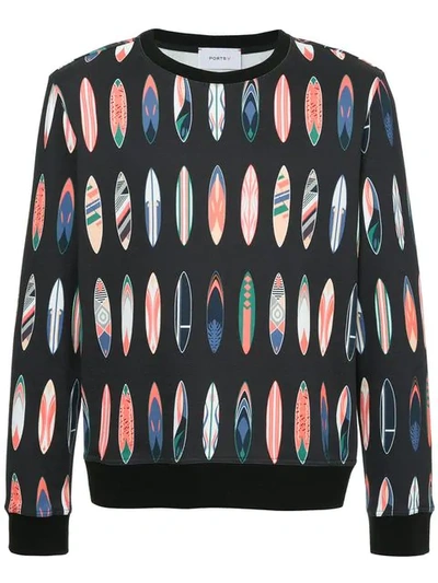 Ports V Surfboard Print Sweatshirt In Black