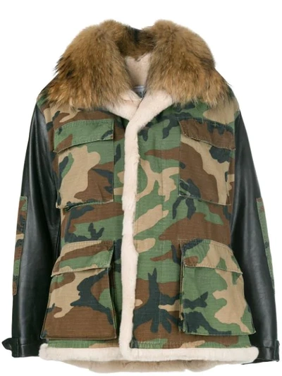 Forte Dei Marmi Couture Camouflage Fur Collar Jacket In Green