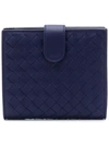 Bottega Veneta Woven Flap Wallet In Blue