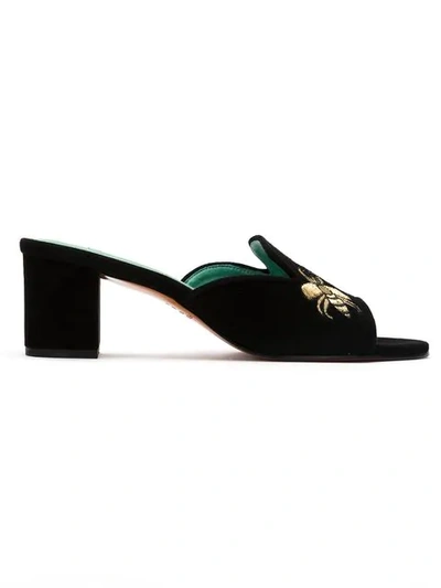 Blue Bird Shoes Embroidered Suede Mules In Black