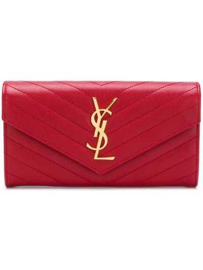 Saint Laurent Monogram Envelope Wallet In Red