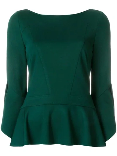 Talbot Runhof Ruffled Hem Blouse In Green