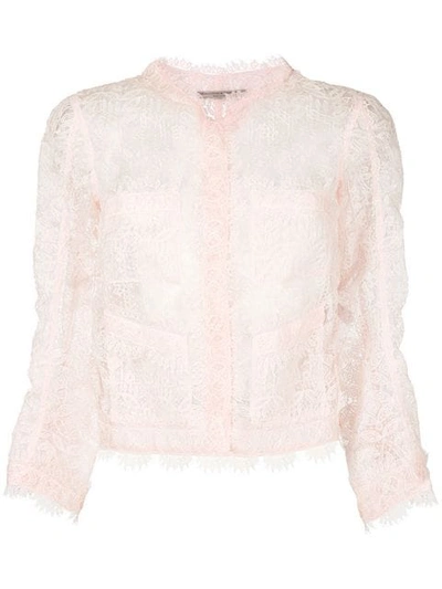 Ermanno Scervino Sheer Lace Cropped Blazer In Pink