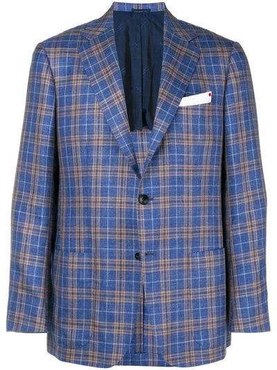 Kiton Checked Single Breasted Blazer In Blue