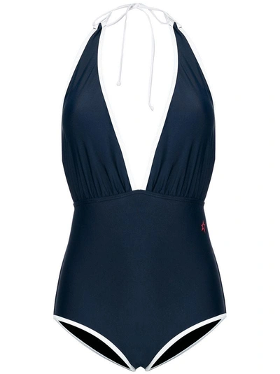 Perfect Moment Deep V-neck Swim Suit In Blue