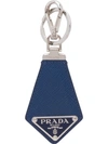 Prada Saffiano Leather Keychain In Bluette