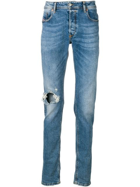 Diesel Ripped Effect Jeans In Blue Modesens