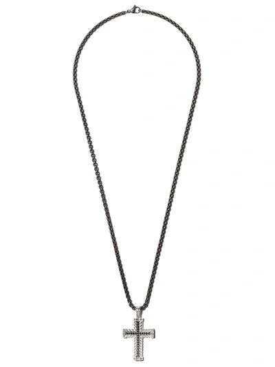 David Yurman Chevron Cross Black Diamond Pendant In Ssabd