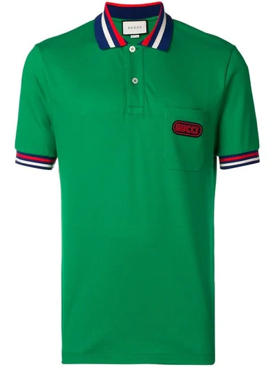 Gucci Logo-print Cotton-piqué Polo Shirt In Green