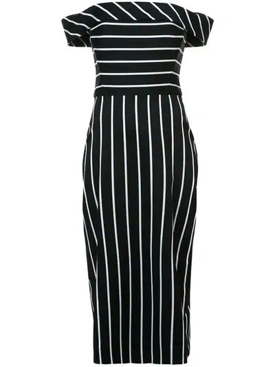 Christian Siriano Striped Off Shoulder Dress In Black