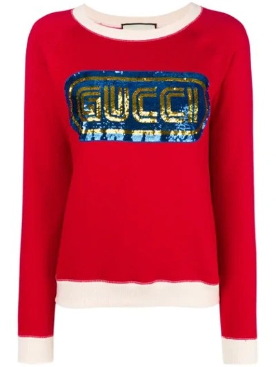 Gucci Logo Sequin Cotton-jersey Sweatshirt In Red