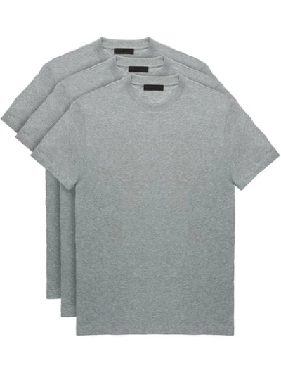 Prada Three Pack Cotton Jersey T-shirts In Grey
