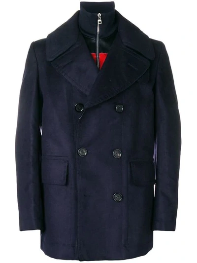 Alexander Mcqueen Double Breasted Peacoat In Blue