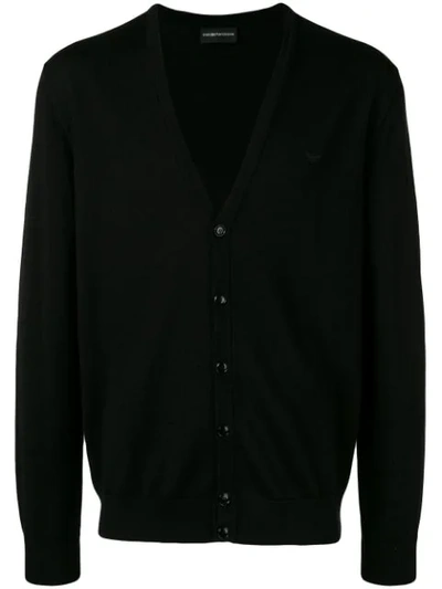 Emporio Armani V-neck Fine Knit Cardigan In Black