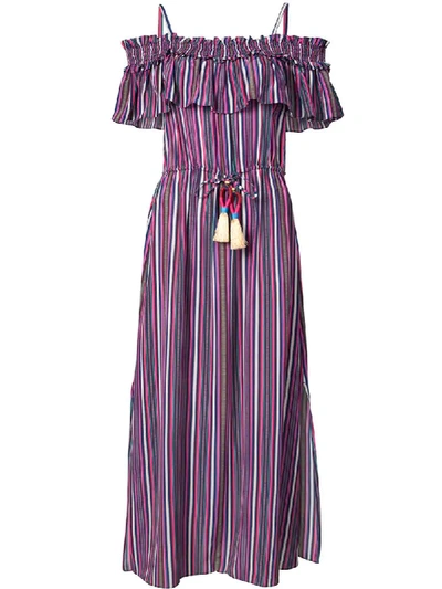 Figue Mirella Cold-shoulder Striped Silk Crepe De Chine Midi Dress In Purple