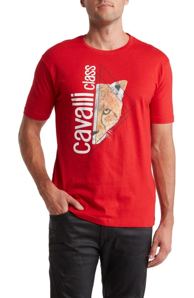 Roberto Cavalli Logo Graphic Print T-shirt In Red