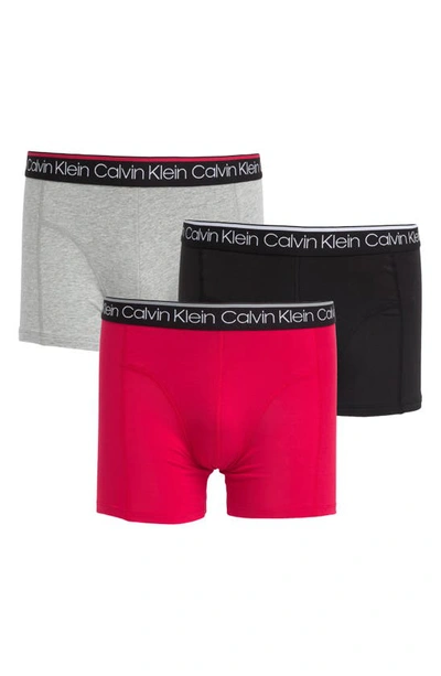 Calvin Klein 3-pack Stretch Trunks In Jtl Empower/ Grey/ Red