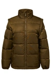 Weworewhat Zip Off Sleeve Nylon Puffer Jacket In Military Olive