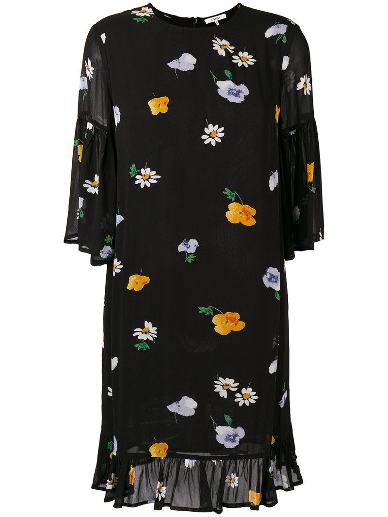 Ganni Kleid Mit Blumen-print - Schwarz In Black | ModeSens