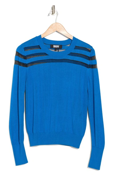 Dkny Sheer Mesh Yoke Turtleneck Sweater In Electric Blue