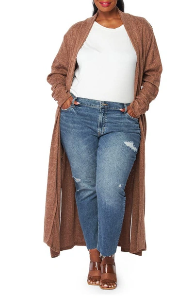 Bluegrey Baea Ribbed Knit Long Line Duster Cardigan In Choco