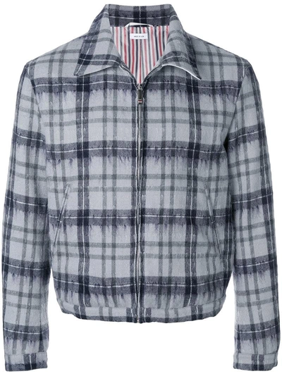 Thom Browne Tartan Elastic Hem Hairy Mohair Golf Jacket In Grey