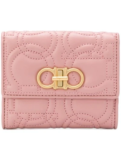 Ferragamo Gancino Quilted Wallet In Pink