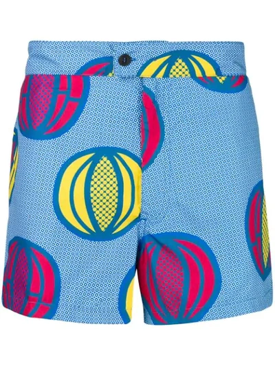 Okun Patrice Melon Print Swim Shorts In Blue