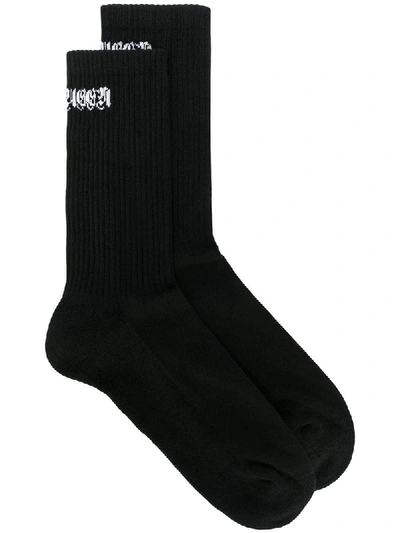 Alexander Mcqueen Ribbed Logo Knit Socks - Black