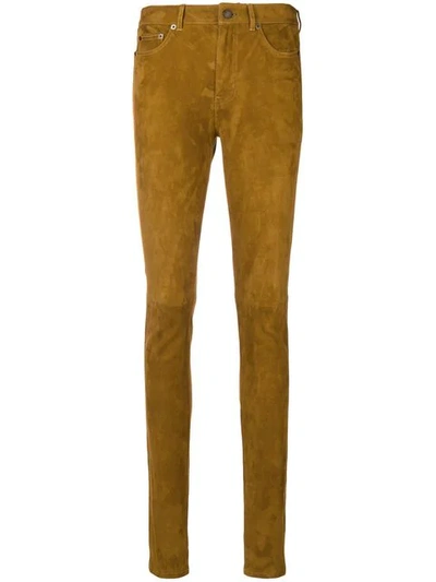 Saint Laurent Skinny Suede Trousers - Neutrals