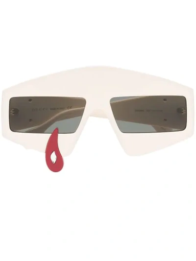 Gucci Ivory Rectangular Frame Tear Sunglasses In White